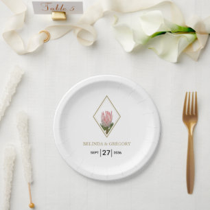 Rustic King Protea Wedding  Paper Plate