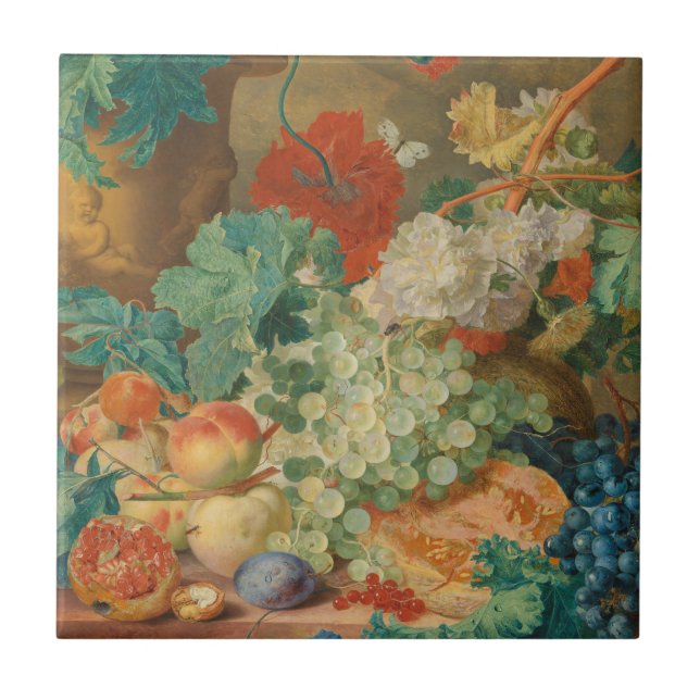 Rustic Kitchen Art Vintage Fruit Flower Print Tile (Front)