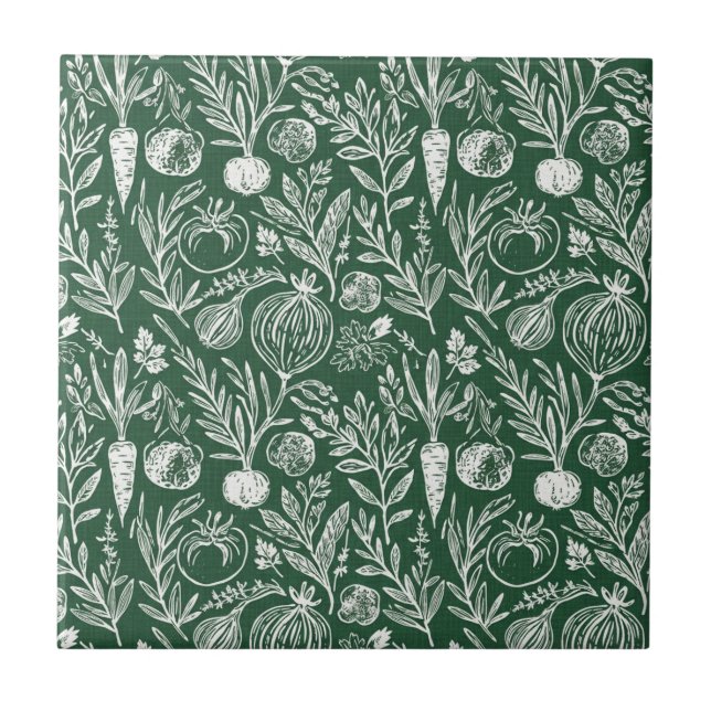 Rustic Kitchen Herbs Gold Forest Green Decor Tile (Front)