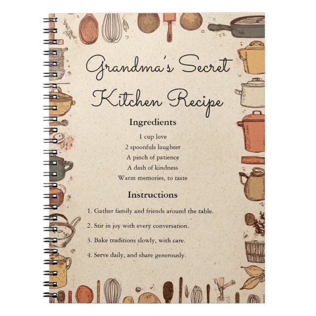 Rustic Kitchen Recipe Card Design Notebook (Front)