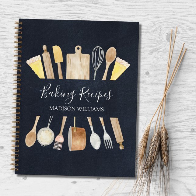 Rustic Kitchen Utensils Black Baking Recipe Book (In situ)