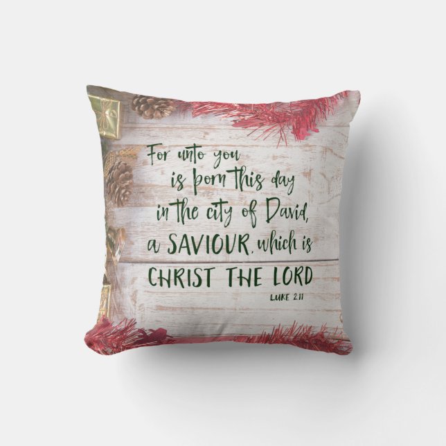 Rustic KJV Christmas Bible Verse Cushion (Front)