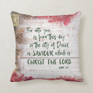 Rustic KJV Christmas Bible Verse Cushion
