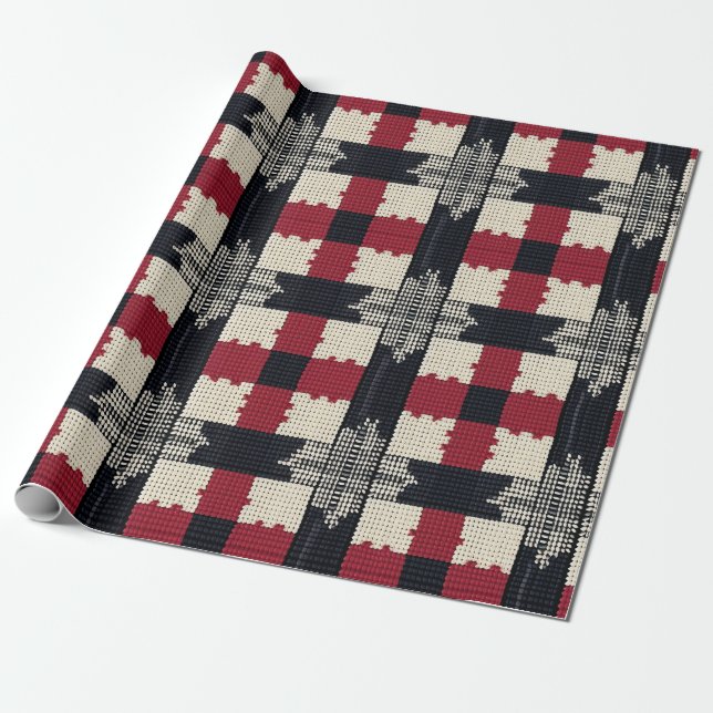 Rustic Knit Snowflake Plaid - Cosy Winter Boho Wrapping Paper (Unrolled)