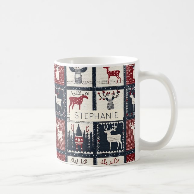 Rustic Knitted Patchwork Pattern | Nordic Coffee Mug (Right)