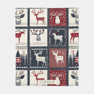 Rustic Knitted Patchwork Pattern Nordic Fleece Blanket