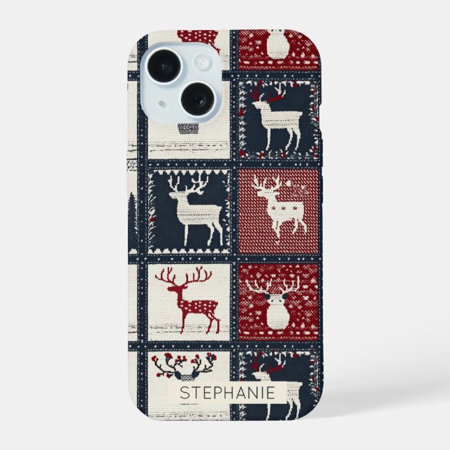 Rustic Knitted Patchwork Pattern | Nordic iPhone 15 Case (Back)