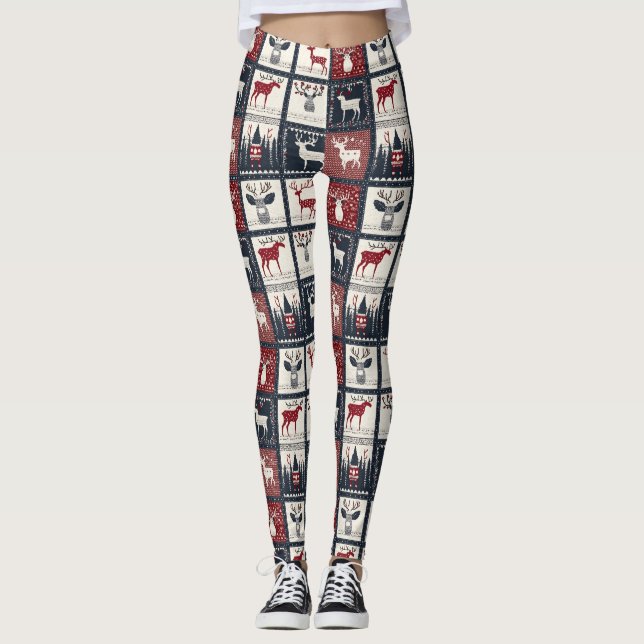Rustic Knitted Patchwork Pattern | Nordic Leggings (Front)