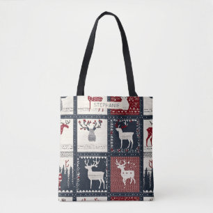 Rustic Knitted Patchwork Pattern Nordic Tote Bag