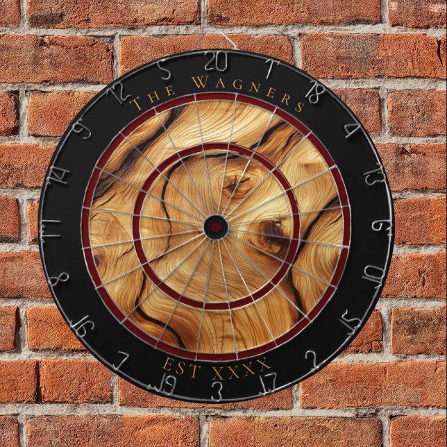 Rustic Knotted Wood Custom Family Name Est Date Dartboard (Creator Uploaded)
