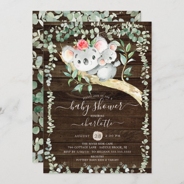 Rustic Koala Bear Boys Baby Shower Invitation (Front/Back)