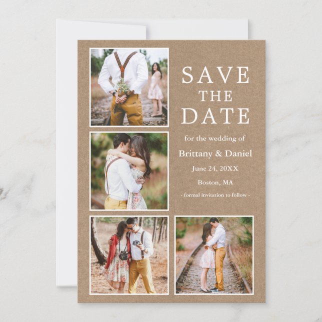 Rustic Kraft 4 Photo Engagement Save The Date (Front)