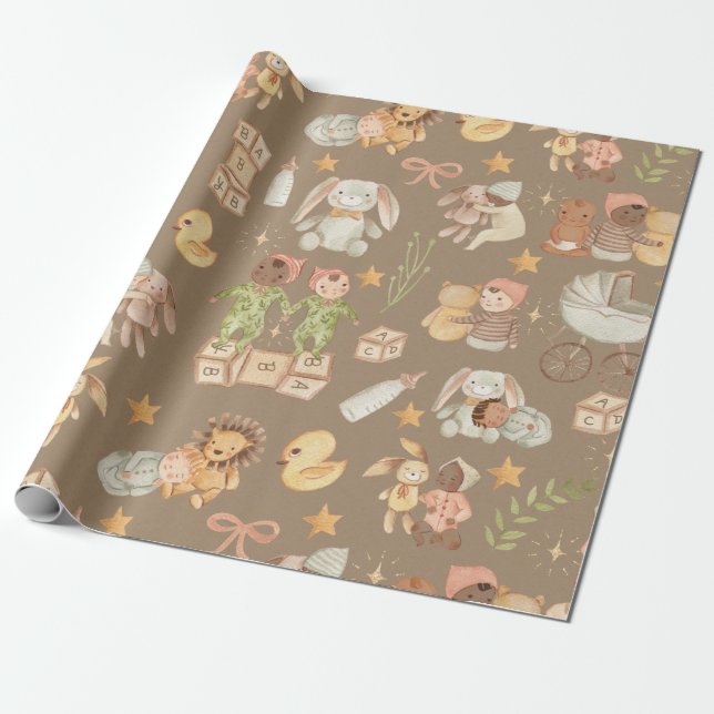 Rustic Kraft All Ethnicity Baby Large Pattern Wrapping Paper (Unrolled)