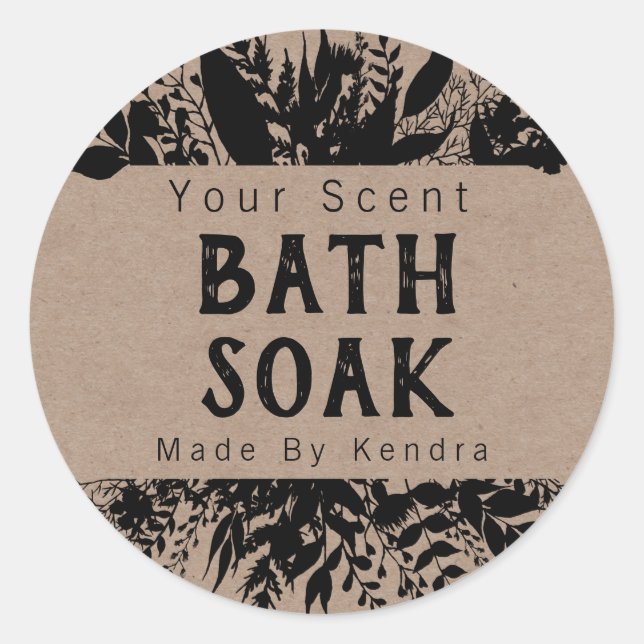 Rustic Kraft And Black Bath Bomb Salt Soak Classic Round Sticker (Front)