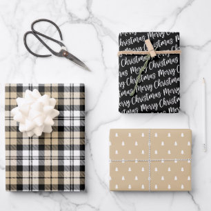 Rustic Kraft and Black Watch Plaid Christmas Wrapping Paper Sheet