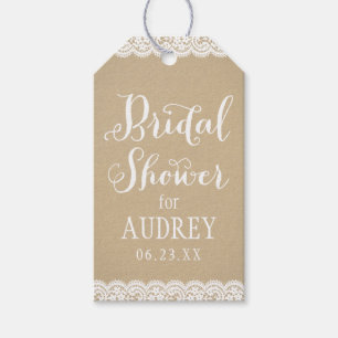 Rustic Kraft and Lace Wedding Bridal Shower Gift Tags