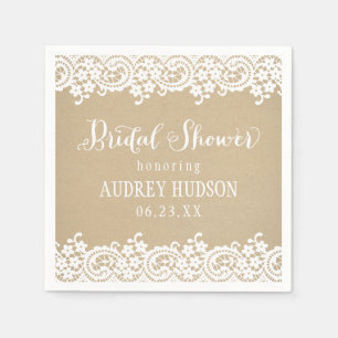 Rustic Kraft and Lace Wedding Bridal Shower Napkin