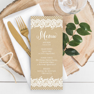 Rustic Kraft and Lace Wedding Dinner Menu