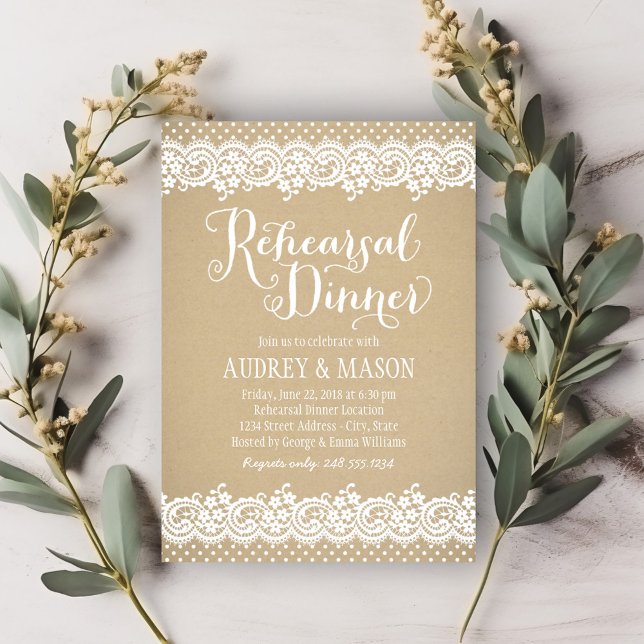 Rustic Kraft and Lace Wedding Rehearsal Dinner Invitation (Creator Uploaded)
