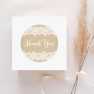 Rustic Kraft and Lace Wedding Thank You Classic Round Sticker
