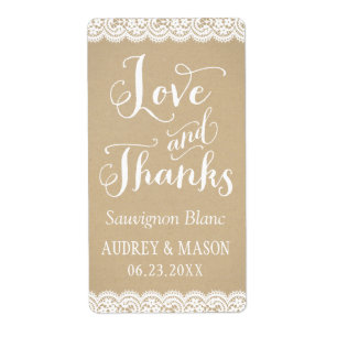 Rustic Kraft and Lace Wedding Wine Favour