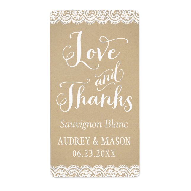 Rustic Kraft and Lace Wedding Wine Favour (Front)