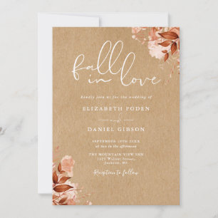 Rustic Kraft Autumn Fall Floral QR Code Wedding Invitation