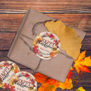 Rustic Kraft Autumn Wreath Thanksgiving Favour Classic Round Sticker