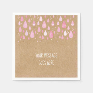 Rustic kraft baby pink raindrops baby shower napkin