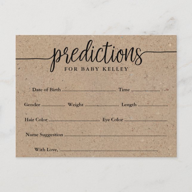 Rustic Kraft Baby Predictions Card (Front)