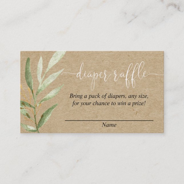 Rustic kraft baby shower diaper raffle cards (Front)