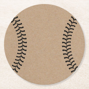 Rustic Kraft Baseball Sports Theme Round Paper Coaster