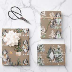 Rustic Kraft Bernese Dogs Being Naughty & Nice Wrapping Paper Sheet