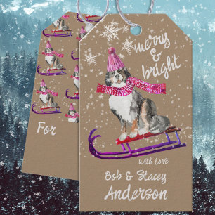 Rustic Kraft Bernese Dogs Out Sledding Around Gift Tags
