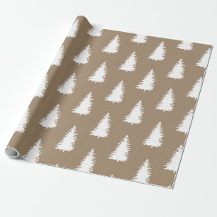 Rustic Kraft Big White Woodland Christmas Trees Wrapping Paper