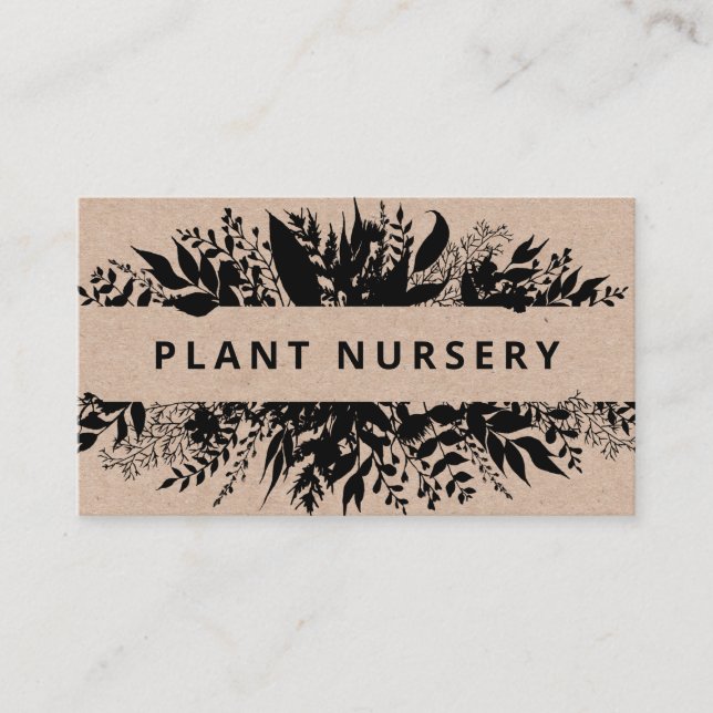 Rustic Kraft Black Bouquet Homegrown Plant Nursery Business Card (Front)