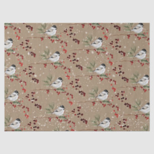 Rustic Kraft Black Cap Chickadee Bird Red Berries Tissue Paper