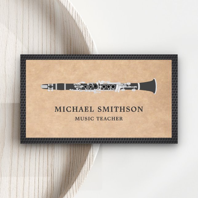 Rustic Kraft Black Clarinet Music Teacher Business Card (Creator Uploaded)