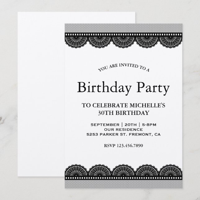 Rustic Kraft Black Country Lace Birthday Party Invitation (Front/Back)
