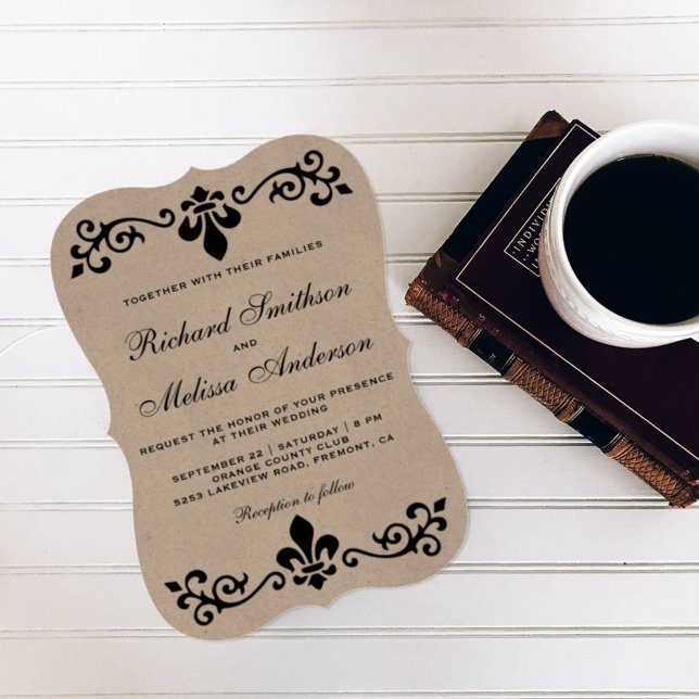 Rustic Kraft Black Flourish Wedding Invitation (Creator Uploaded)