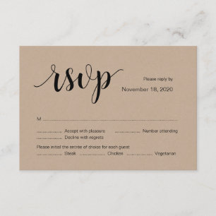 Rustic Kraft, Black font Color, Wedding RSVP card