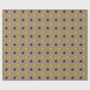 Rustic Kraft Black Gold Stars Holiday Wrapping Paper
