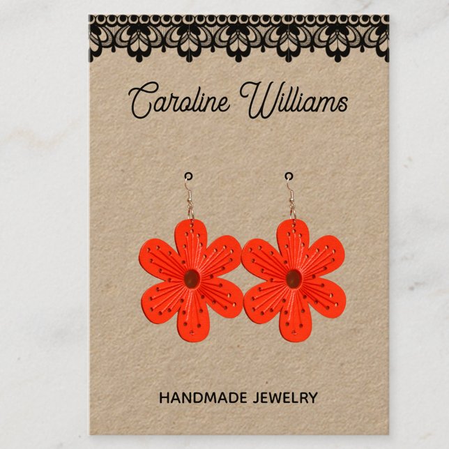 Rustic Kraft black lace handmade earrings selling Business Card (Creator Uploaded)
