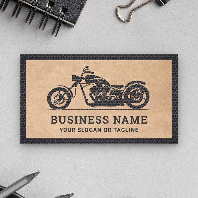 Rustic Kraft Black Motorbike Motorcycle Mechanic Business Card (Creator Uploaded)