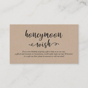 Rustic kraft black script, Wedding Honeymoon Wish Enclosure Card