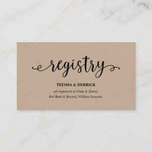 Rustic kraft black script, Wedding Registry Enclosure Card
