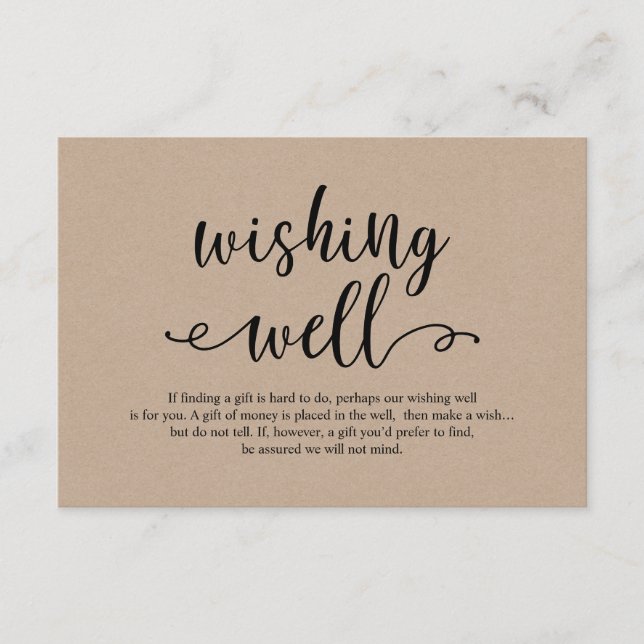 Rustic kraft black script, Wedding Wishing Well Enclosure Card (Front)