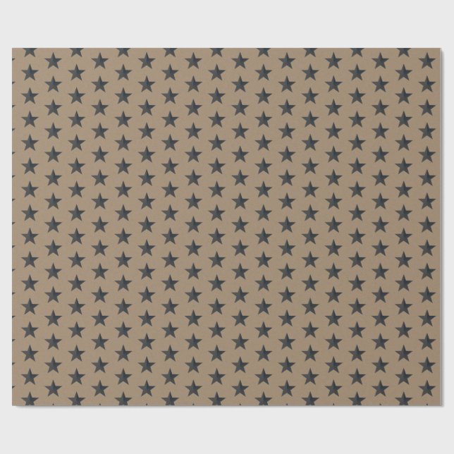 Rustic Kraft Black Stars Wrapping Paper (Flat)