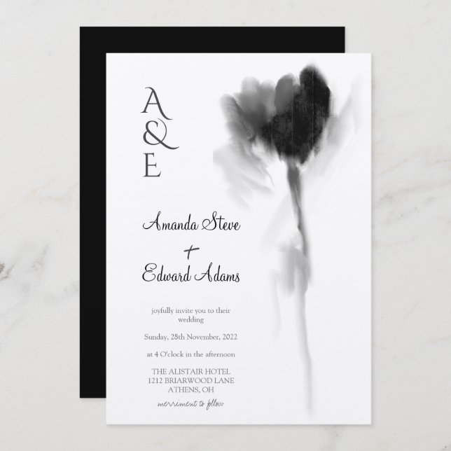 Rustic Kraft Black Tulip Floral Wedding Invitation (Front/Back)