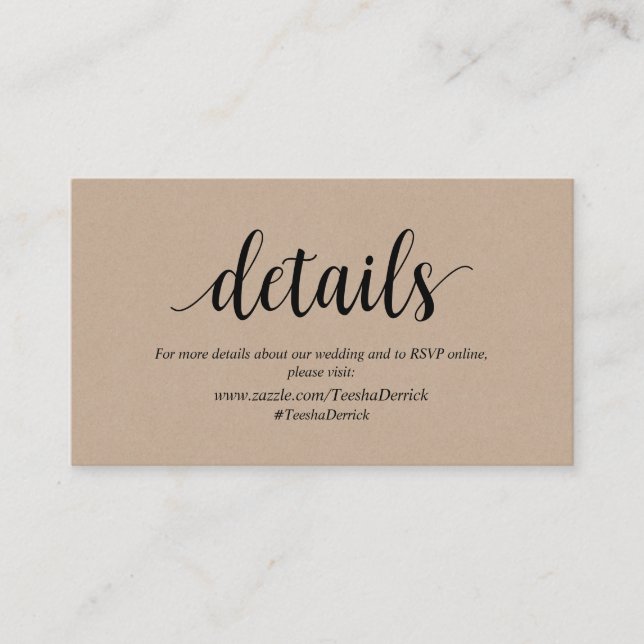 Rustic Kraft, Black, Wedding Details, RSVP online Enclosure Card (Front)
